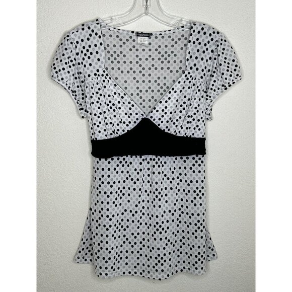 Vintage Maurices Top Womens Large Y2K Babydoll Polka Dot Short Sleeve Tie Back L - Picture 1 of 8